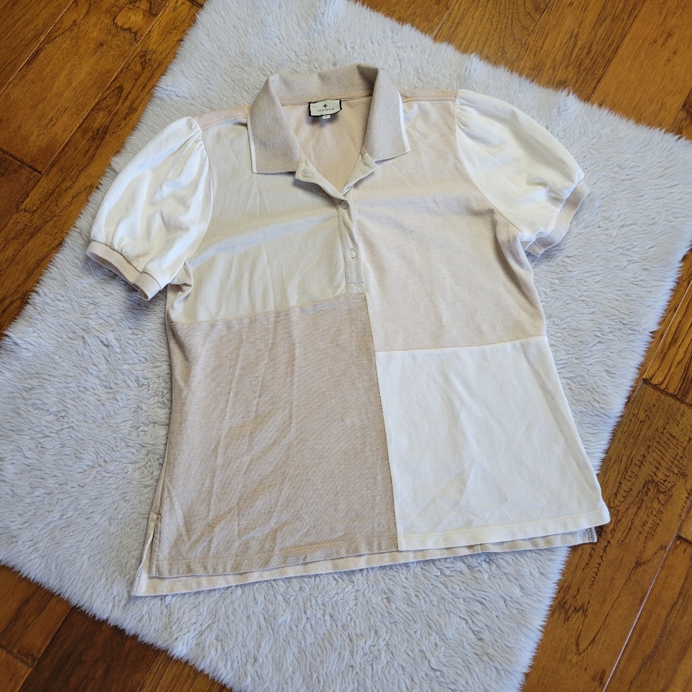 Tuckernuck Pique Puff Sleeve Peggy Polo Shirt Women's XL Sandstone Short Sleeve - Picture 2 of 8